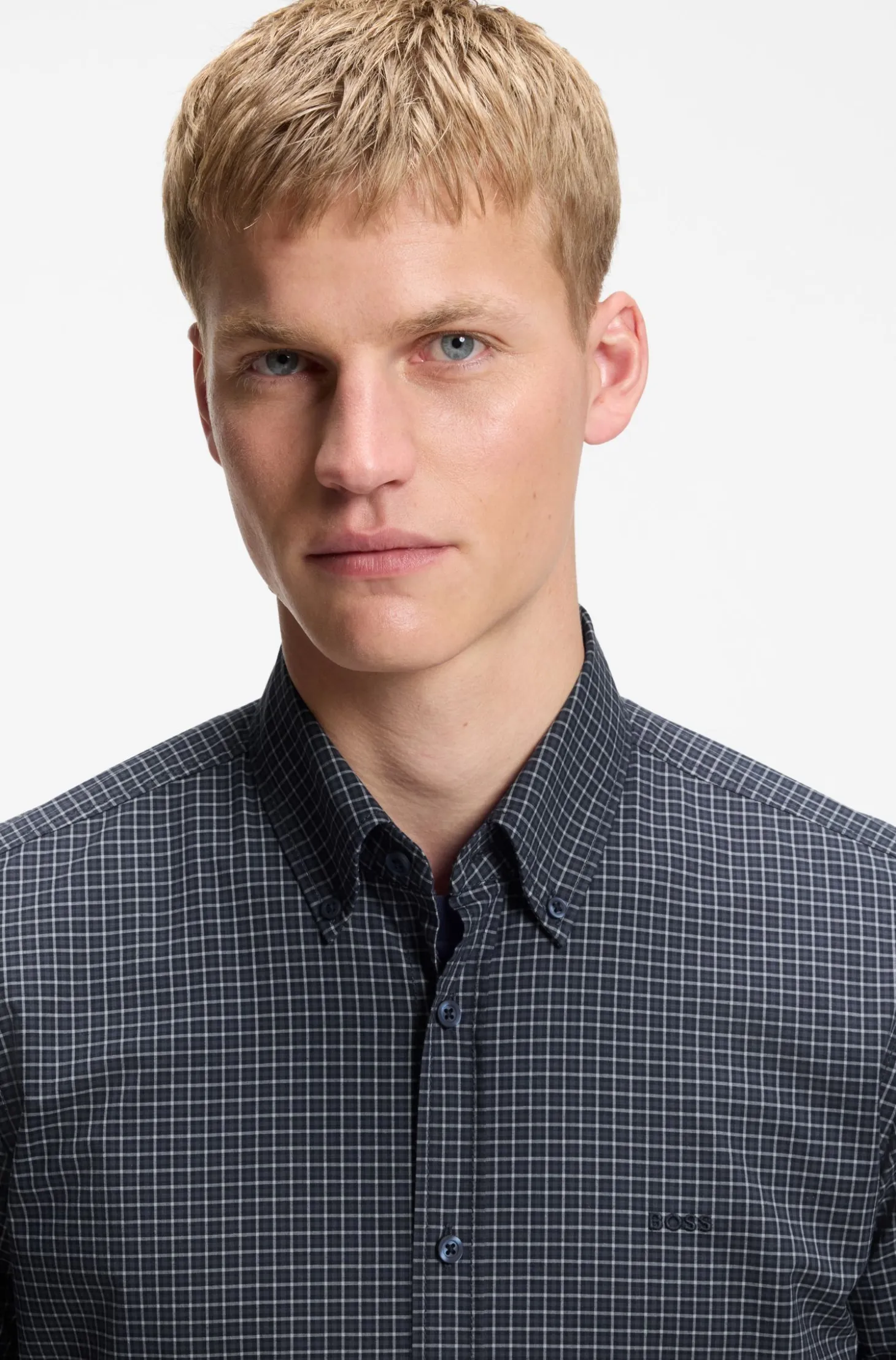 Regular-fit shirt in stretch-cotton with Vichy check