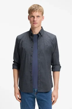 Regular-fit shirt in stretch-cotton with Vichy check