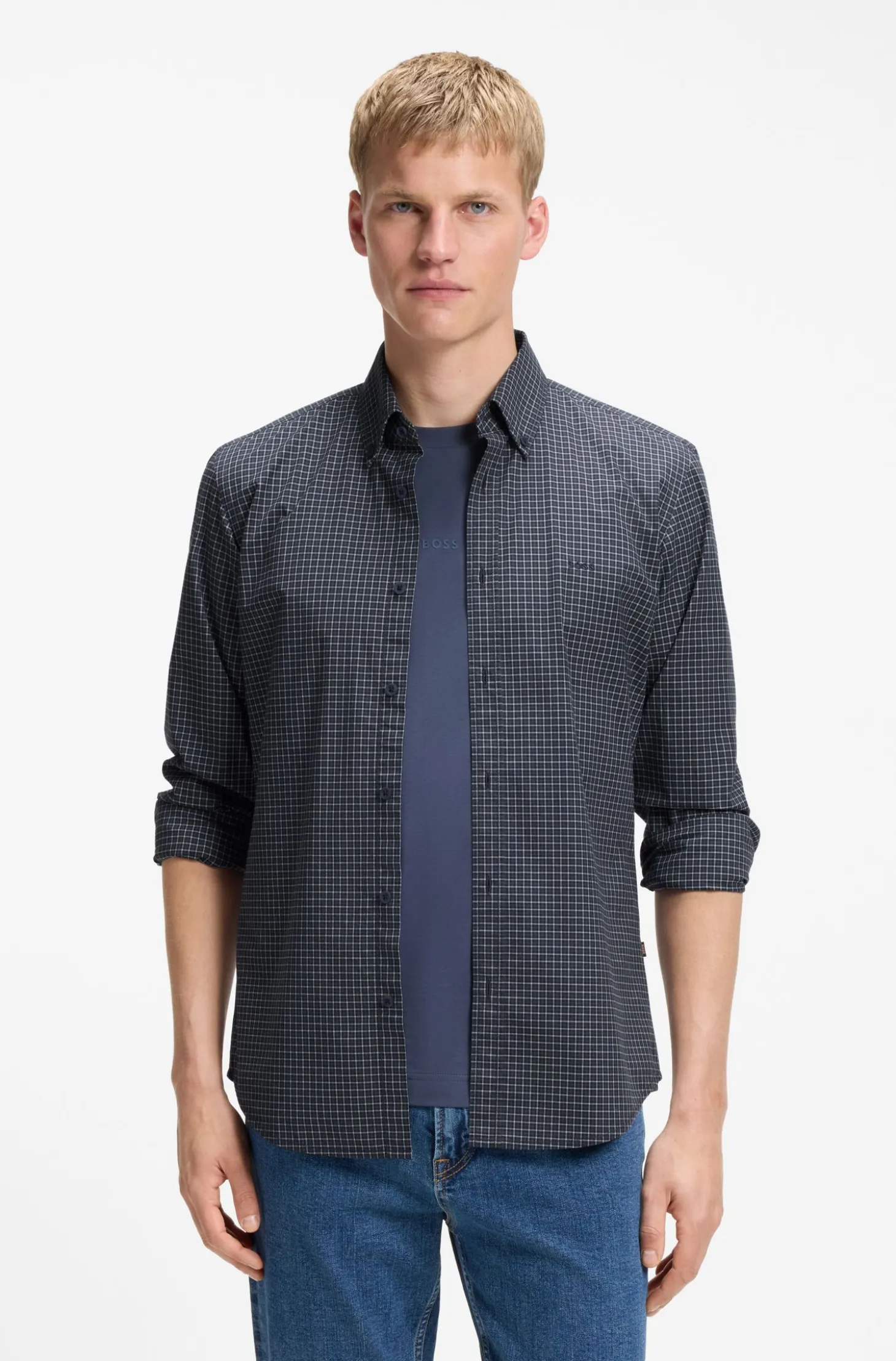 Regular-fit shirt in stretch-cotton with Vichy check