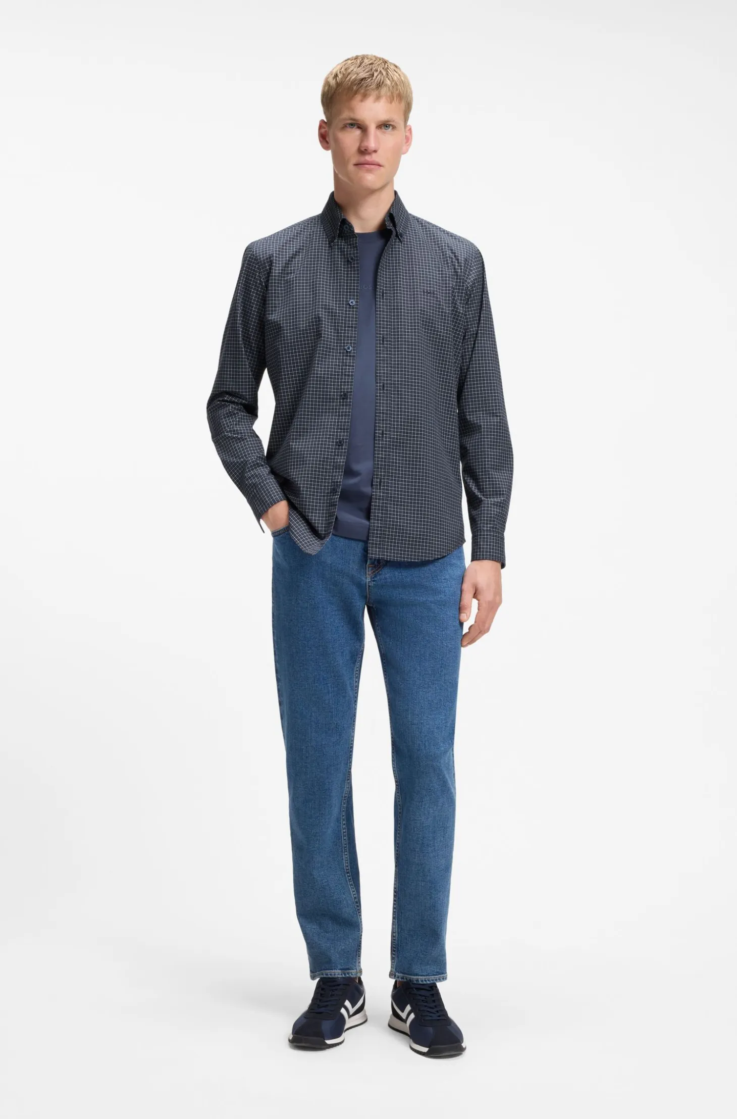Regular-fit shirt in stretch-cotton with Vichy check