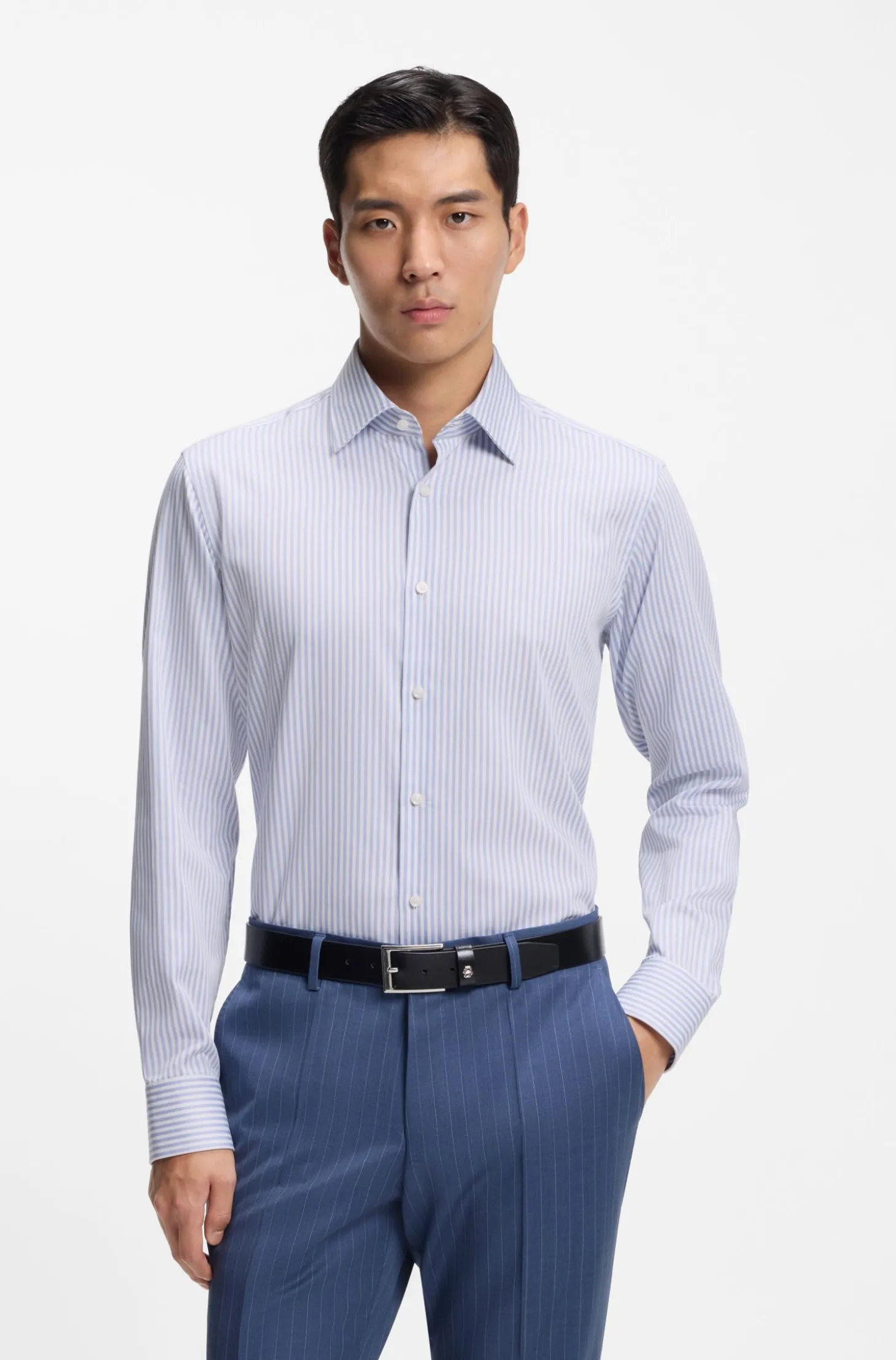 Regular-fit shirt in striped easy-iron cotton