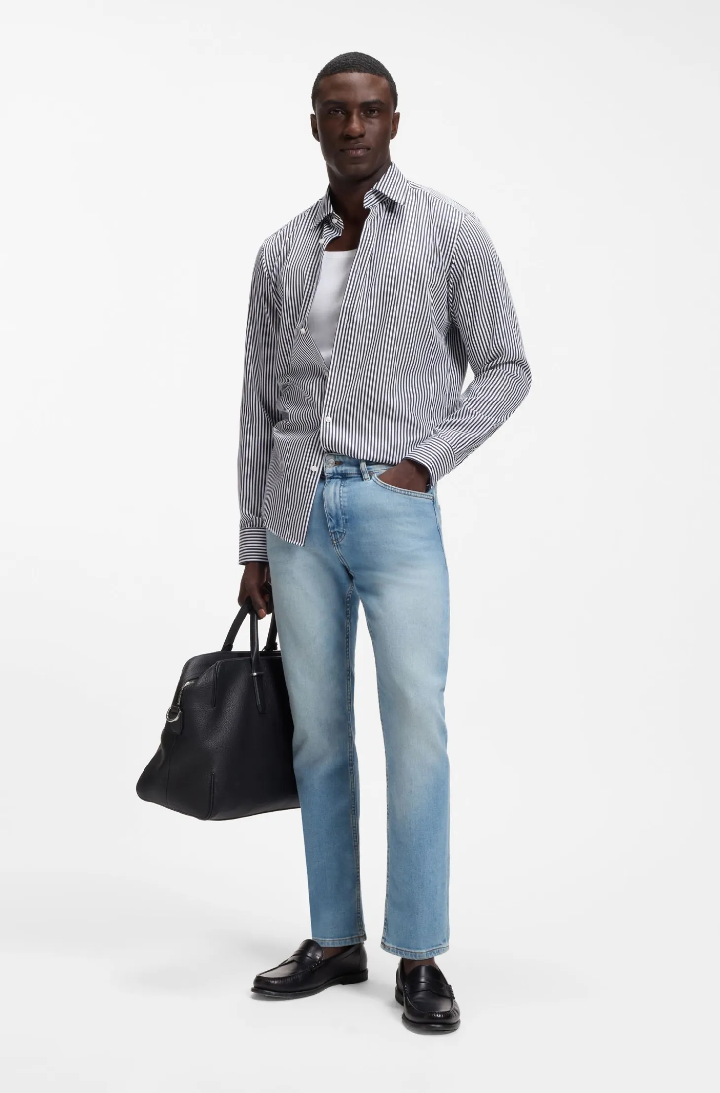 Regular-fit shirt in striped easy-iron cotton