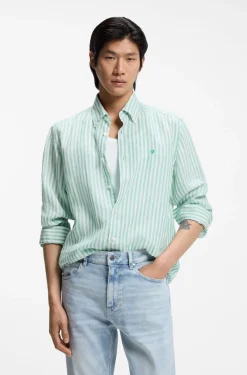 Regular-fit shirt in striped linen