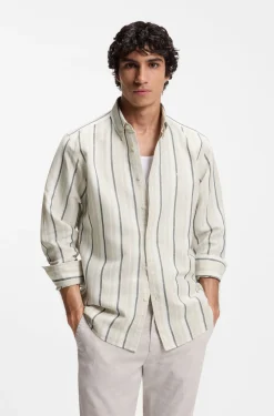 Regular-fit shirt in striped linen and cotton