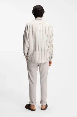 Regular-fit shirt in striped linen and cotton