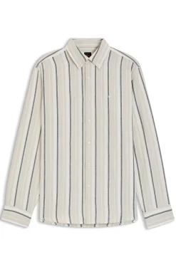 Regular-fit shirt in striped linen and cotton