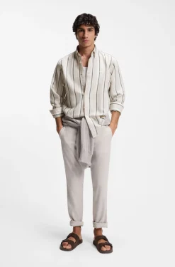 Regular-fit shirt in striped linen and cotton