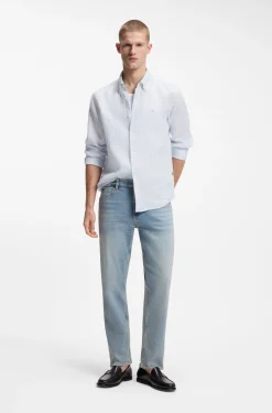 Regular-fit shirt in striped linen