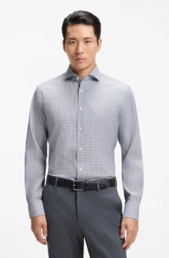 Regular-fit shirt in structured stretch cotton