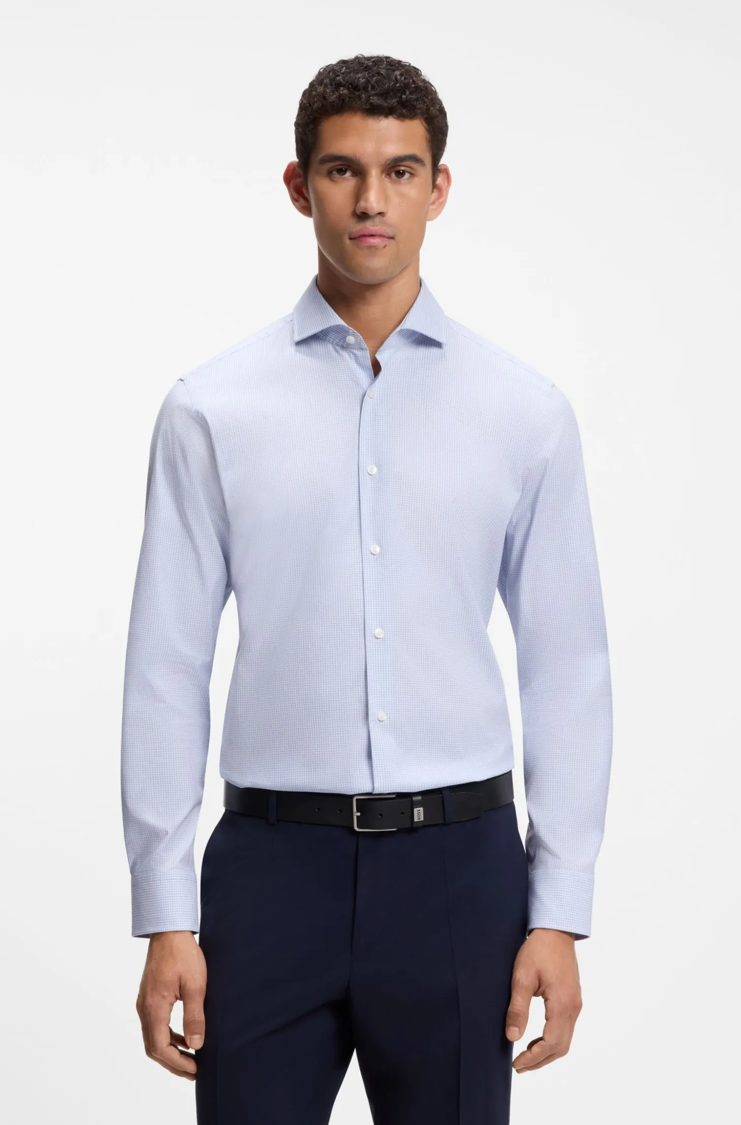Regular-fit shirt in structured stretch cotton