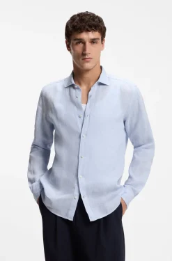 Regular-fit shirt in washed linen