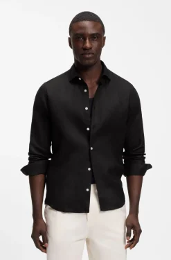 Regular-fit shirt in washed linen
