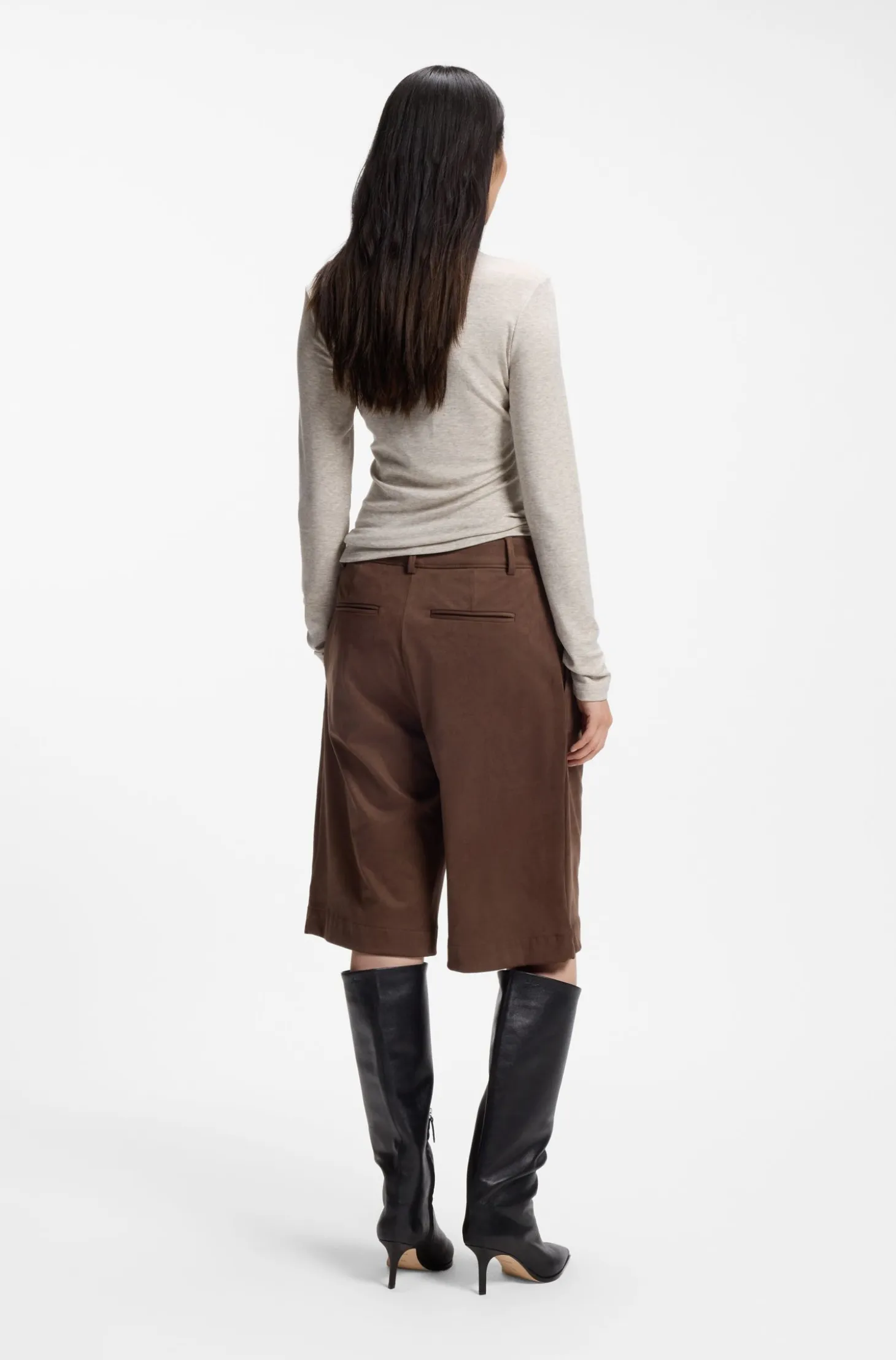 Regular-fit shorts in faux suede with front pleats