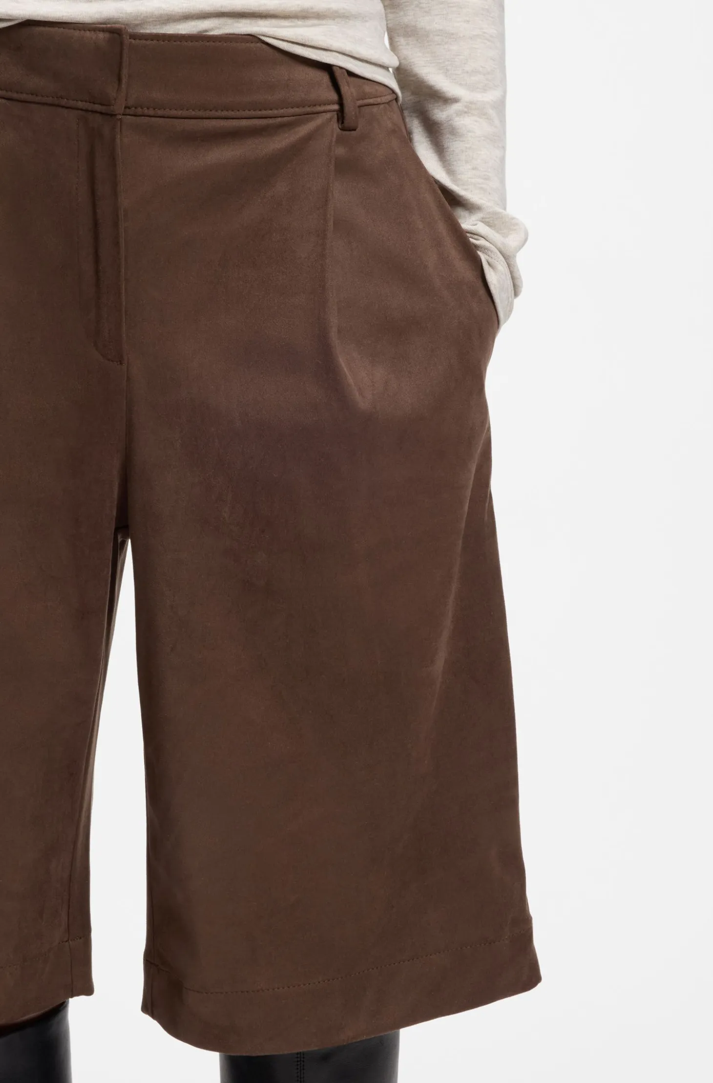 Regular-fit shorts in faux suede with front pleats