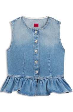 Regular-fit sleeveless blouse in denim with peplum hem