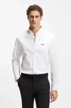 Regular-fit stretch jersey shirt with logo