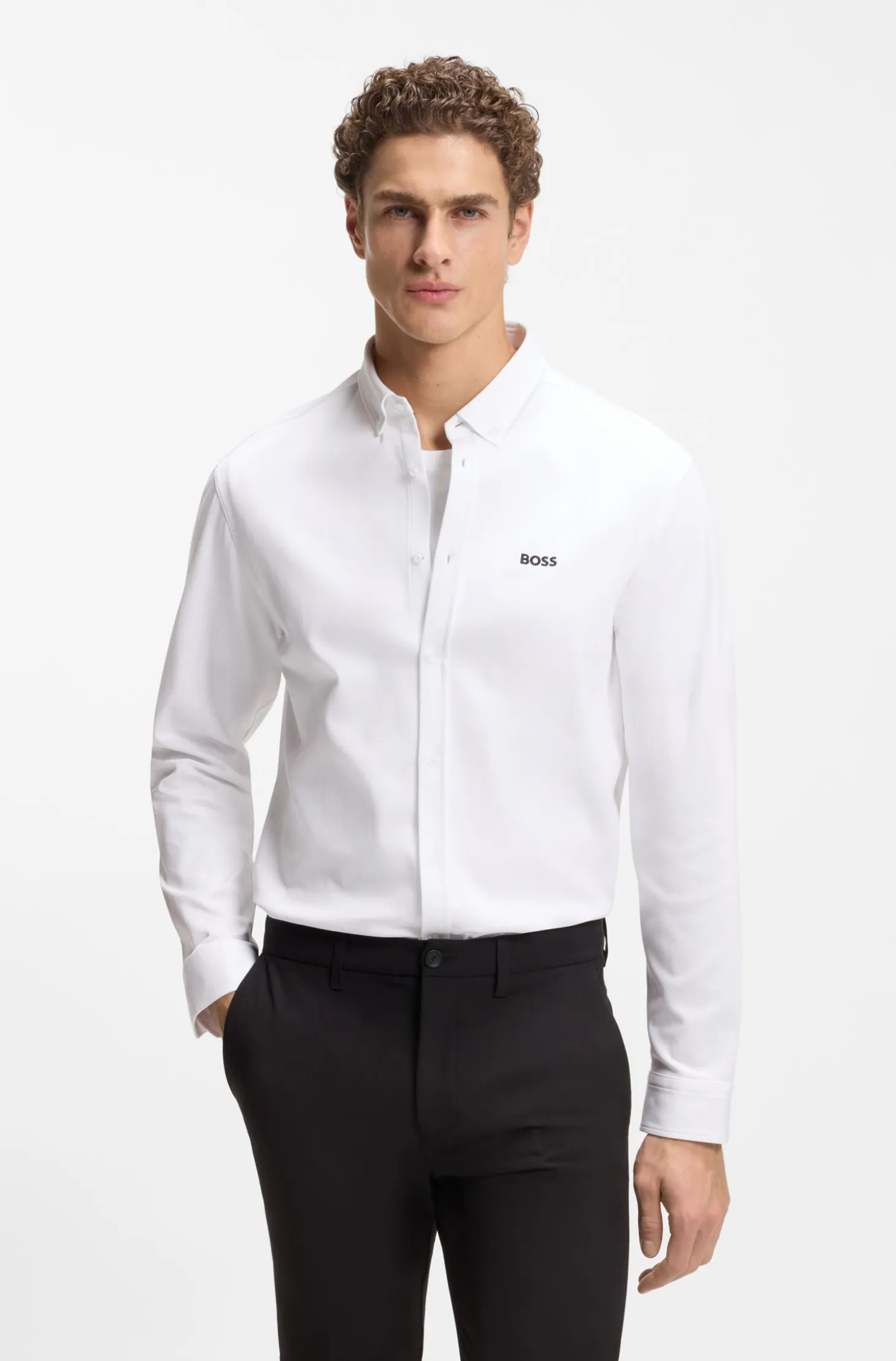 Regular-fit stretch jersey shirt with logo