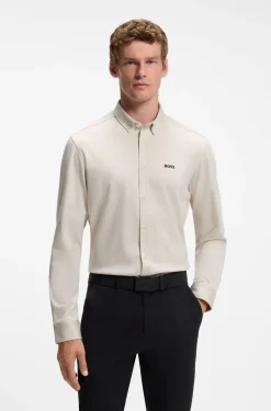 Regular-fit stretch jersey shirt with logo