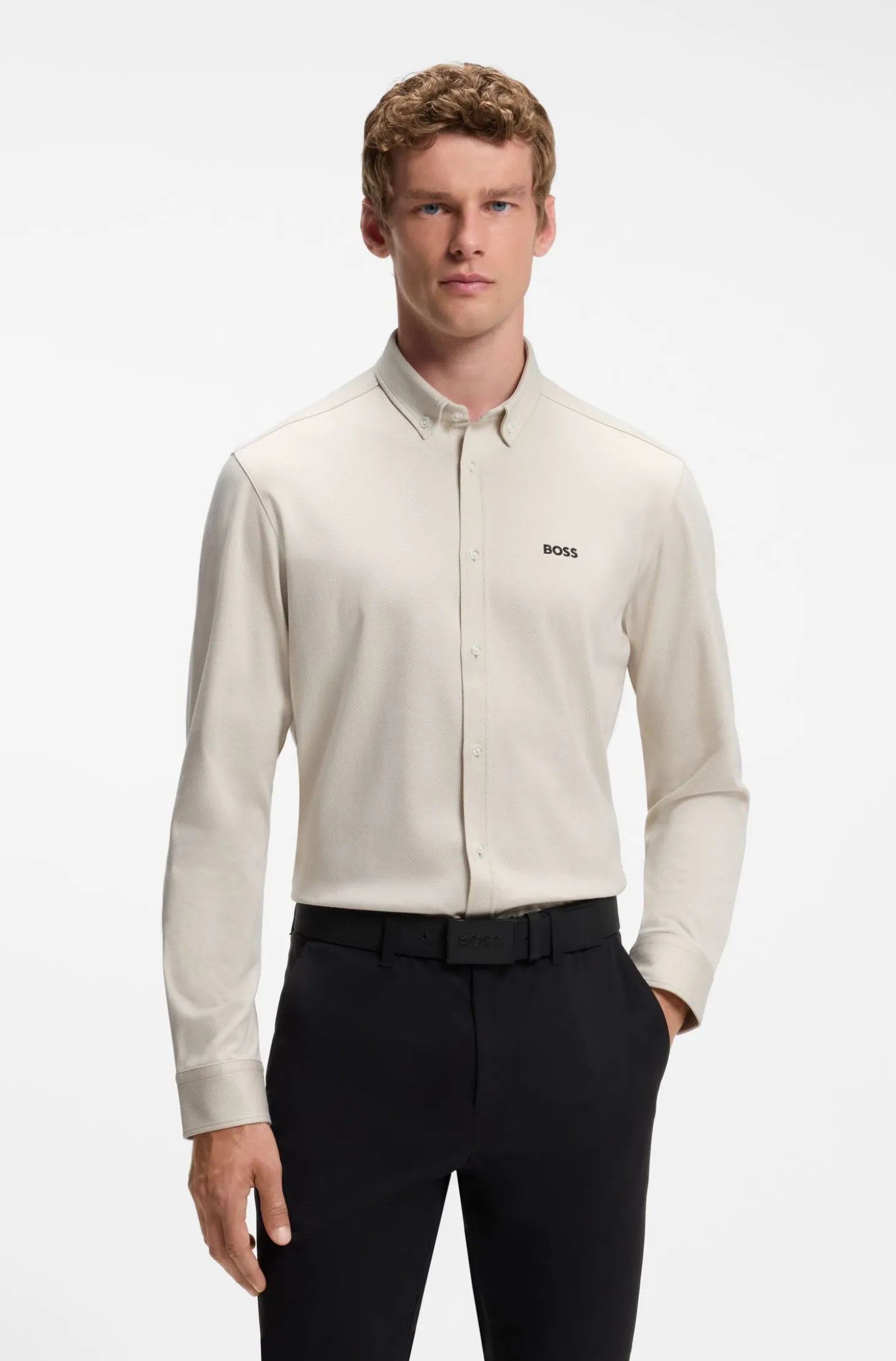 Regular-fit stretch jersey shirt with logo