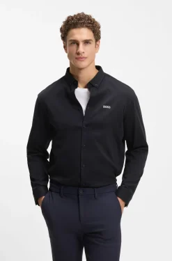 Regular-fit stretch jersey shirt with logo
