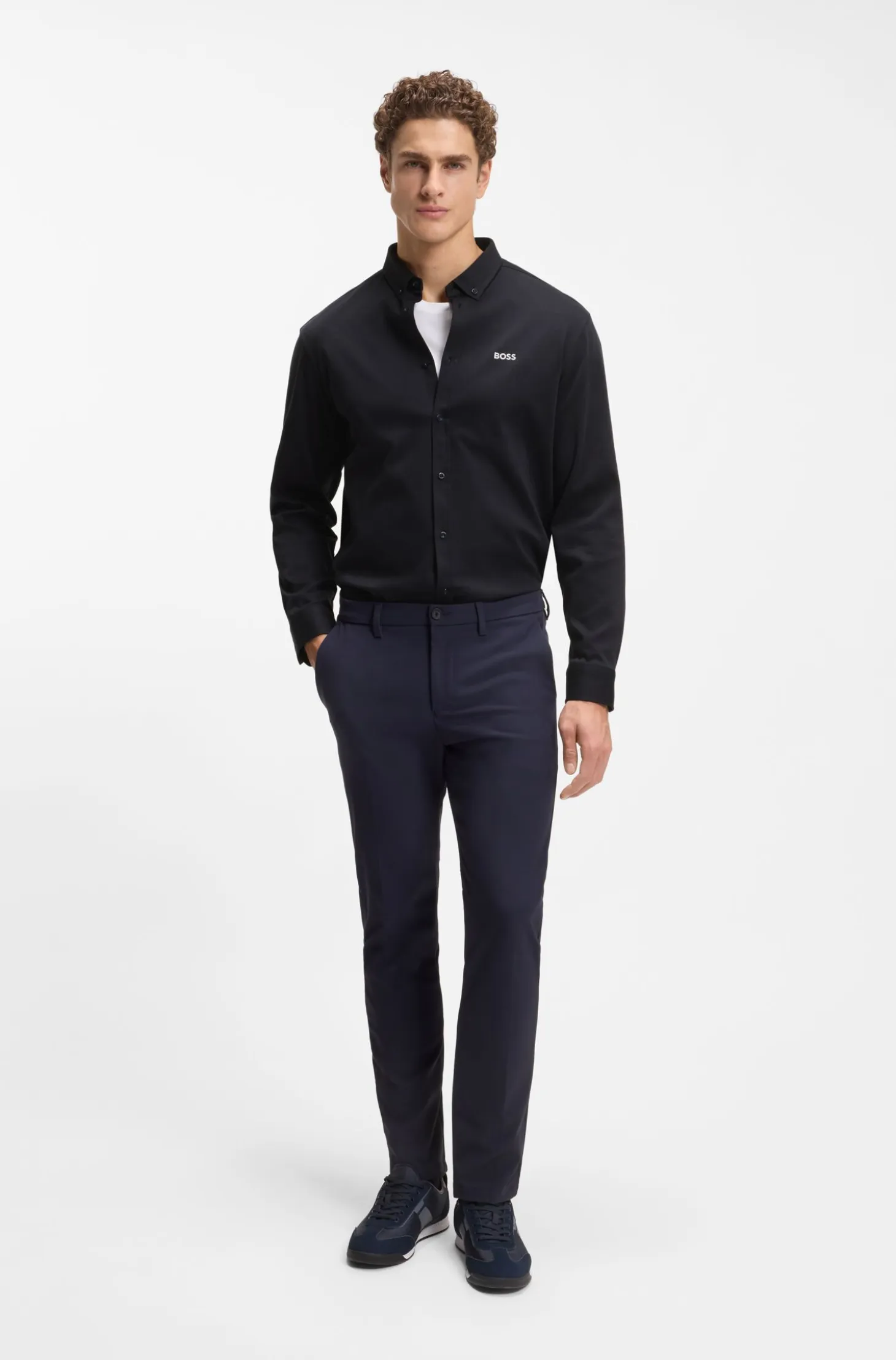 Regular-fit stretch jersey shirt with logo