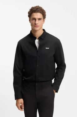 Regular-fit stretch jersey shirt with logo