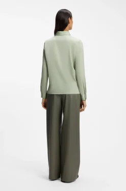 Regular-fit tailored blouse in stretch silk