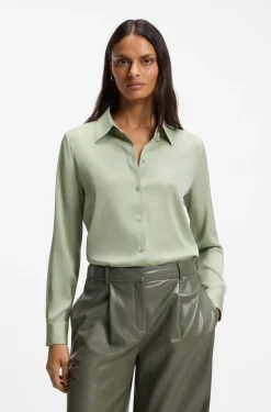 Regular-fit tailored blouse in stretch silk