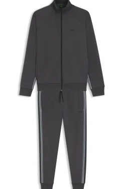 Regular-fit tracksuit set in stretch cotton with striped trims