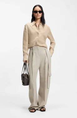 Regular-fit trousers in a herringbone linen blend