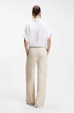 Regular-fit trousers in crepe with cargo pockets