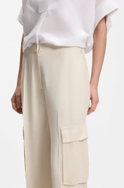 Regular-fit trousers in crepe with cargo pockets