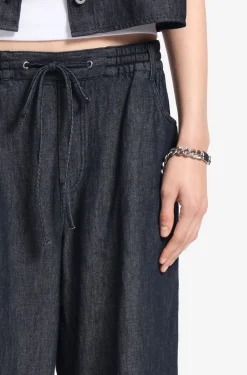 Regular-fit trousers in lightweight denim with drawstring waist
