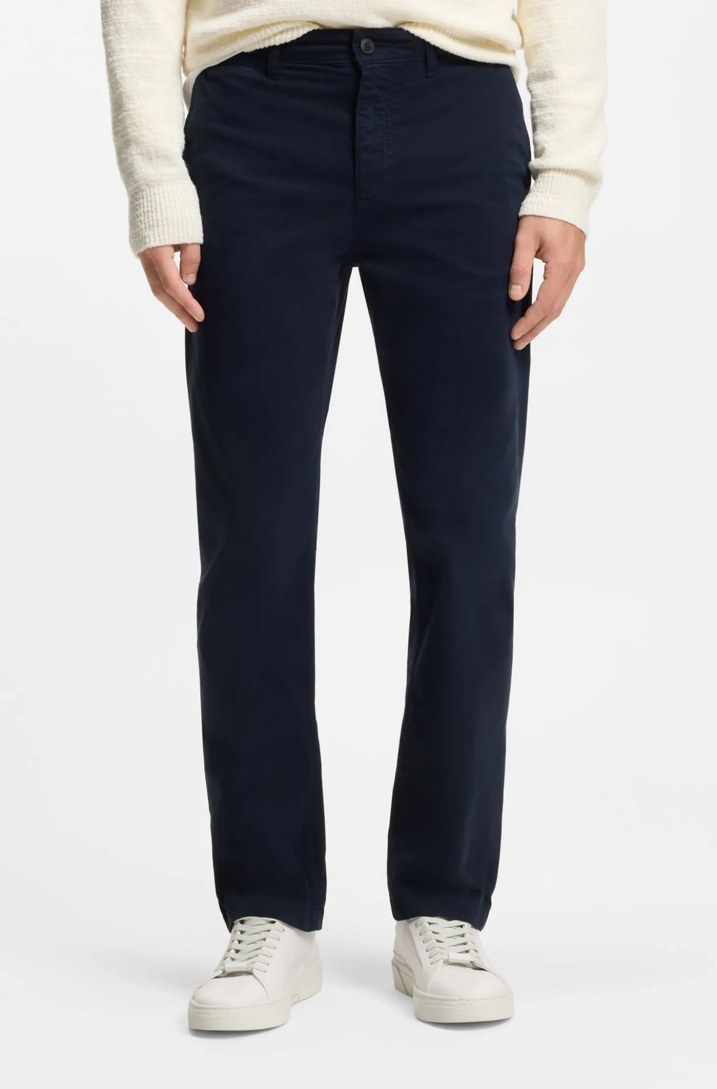 Regular-fit trousers in stretch-cotton satin
