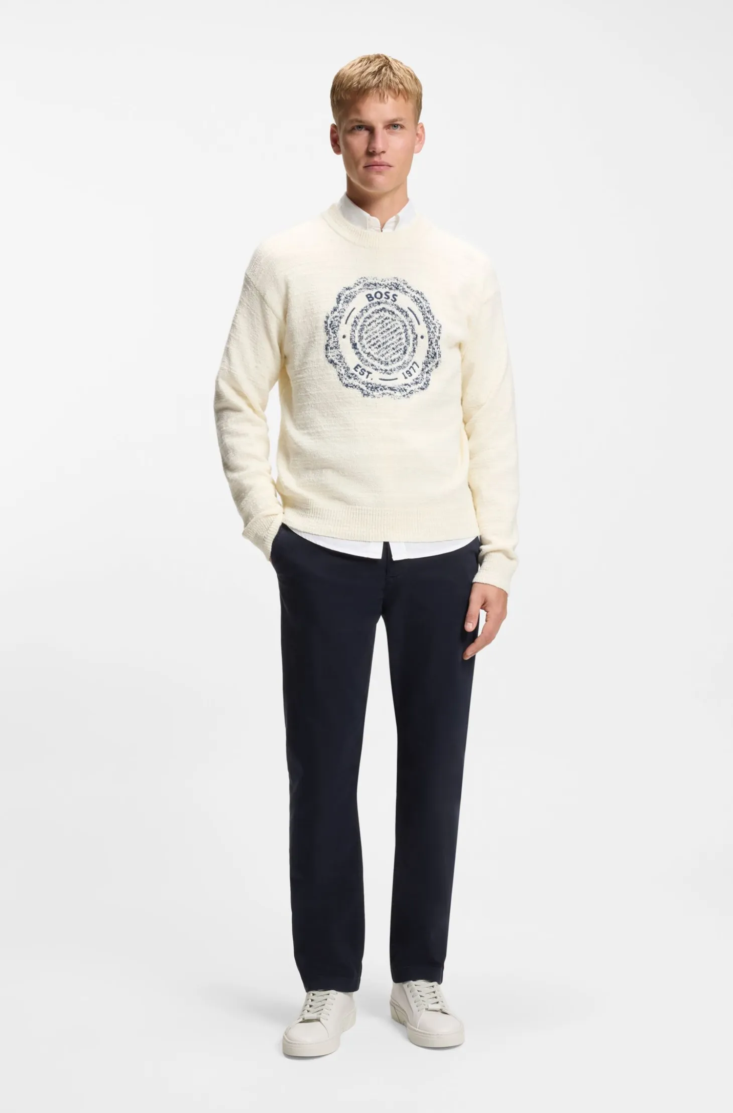 Regular-fit trousers in stretch-cotton satin