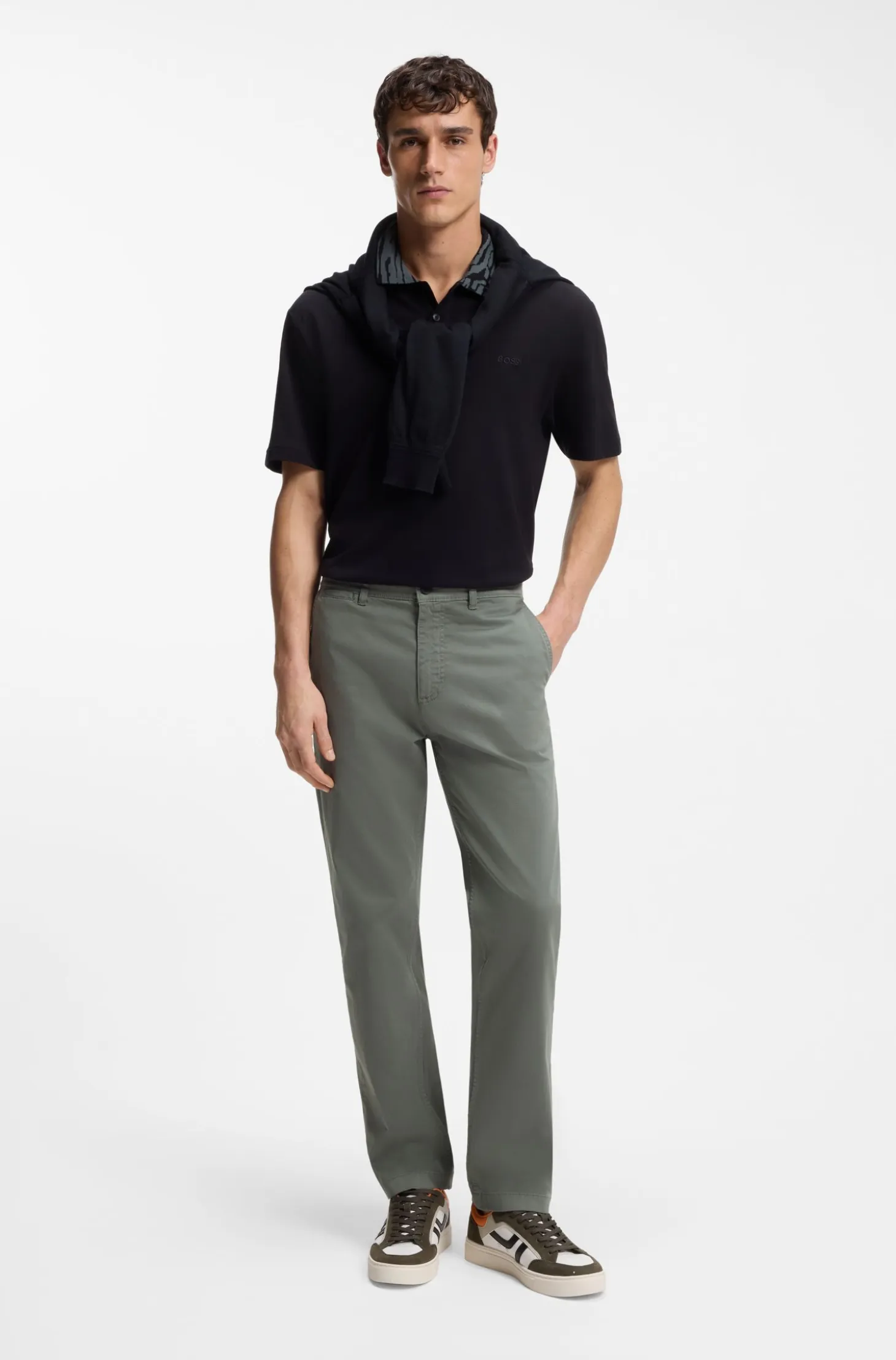 Regular-fit trousers in stretch-cotton satin