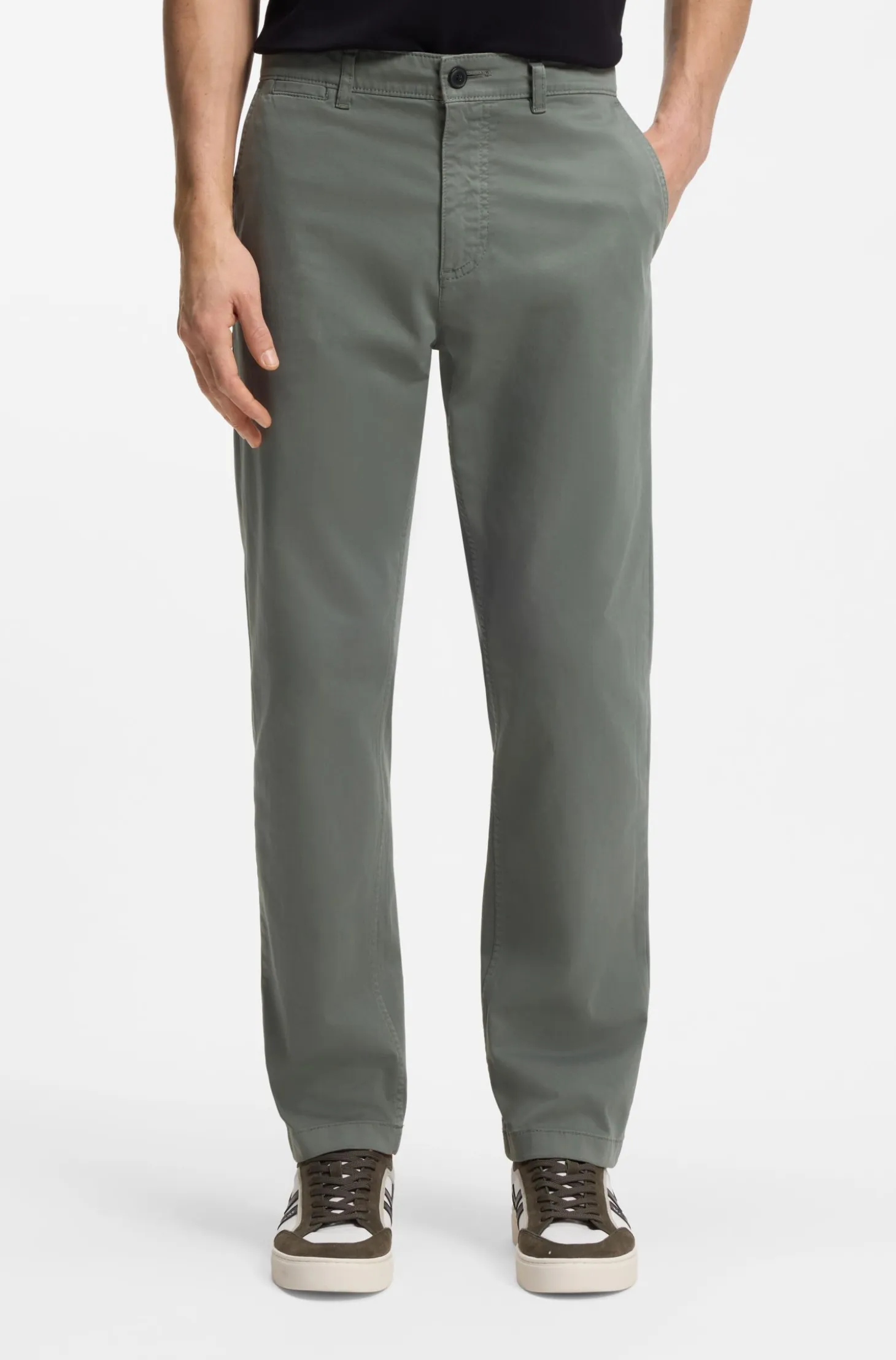 Regular-fit trousers in stretch-cotton satin