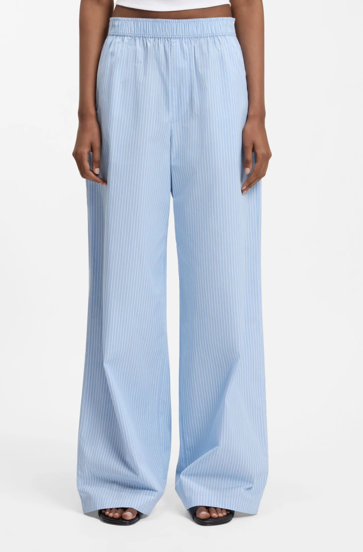 Regular-fit trousers in striped cotton poplin