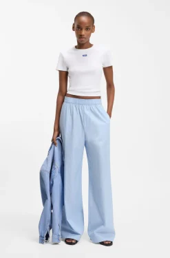 Regular-fit trousers in striped cotton poplin