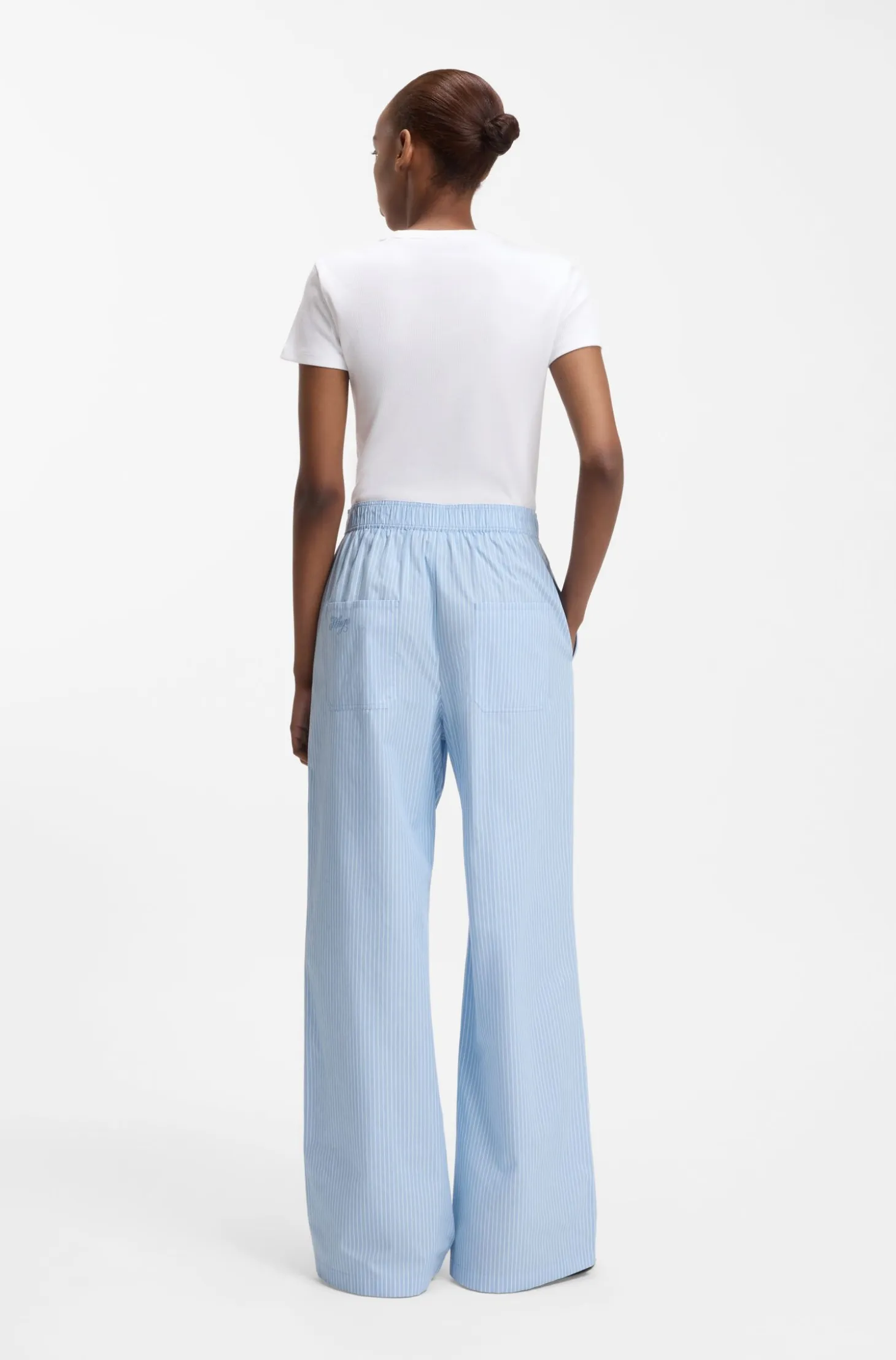 Regular-fit trousers in striped cotton poplin