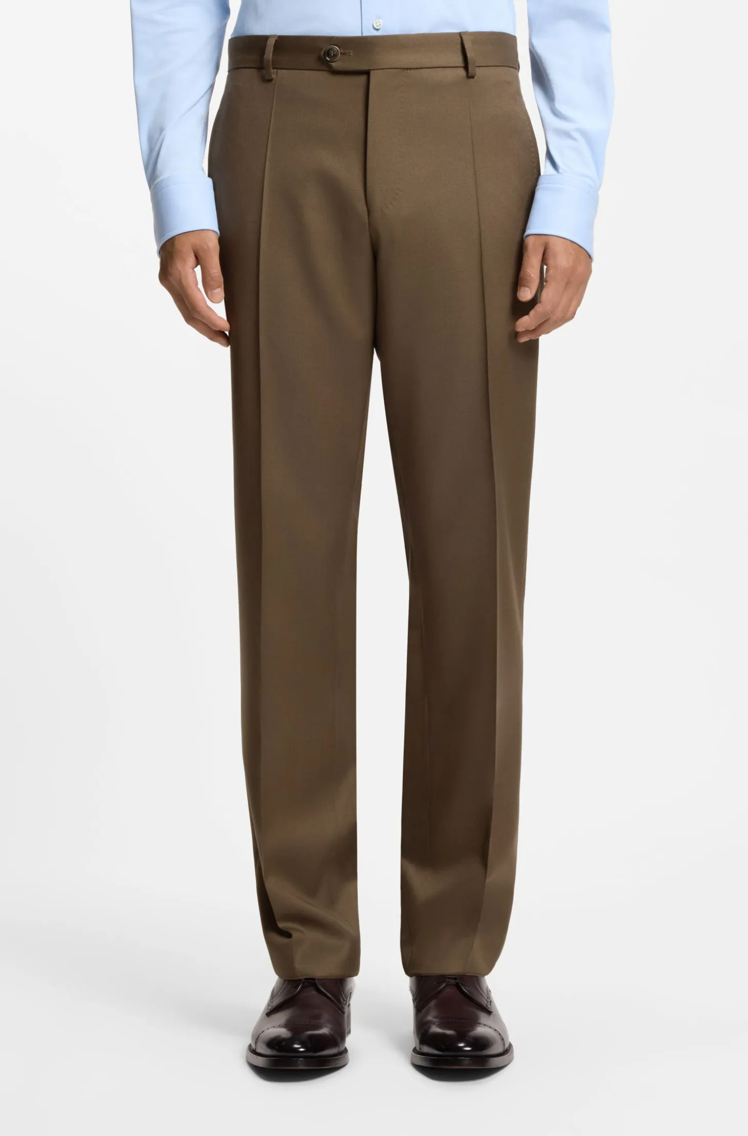 Regular-fit trousers in virgin and textured wool