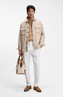 Regular-fit trousers in wrinkle-resistant linen