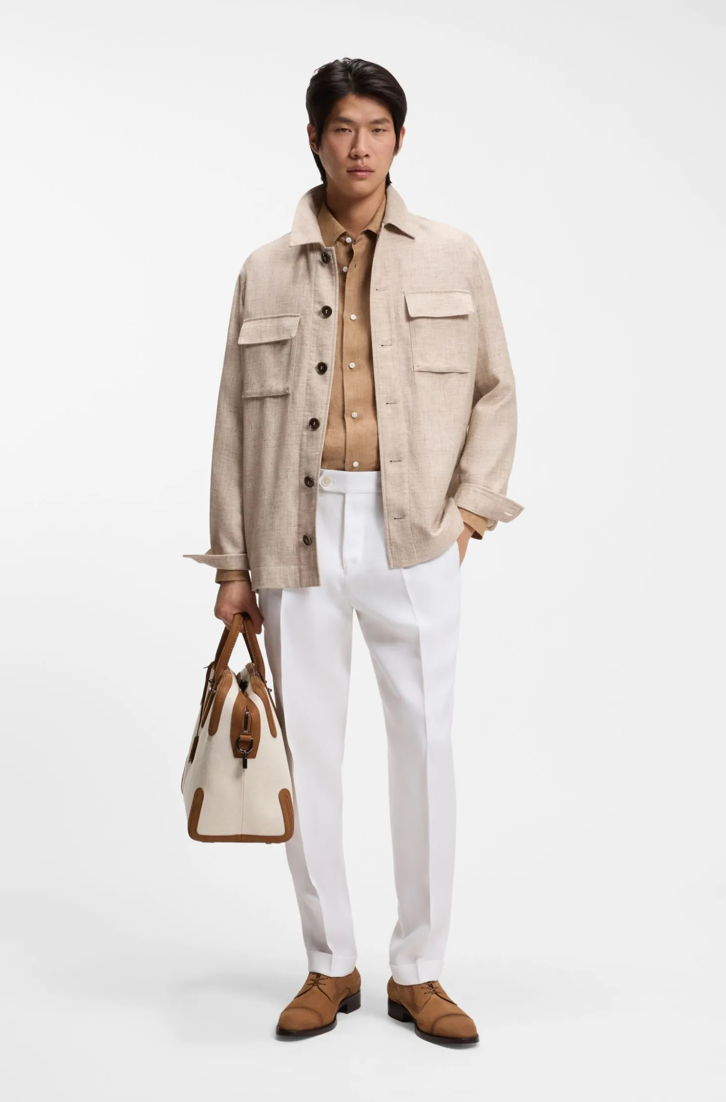 Regular-fit trousers in wrinkle-resistant linen