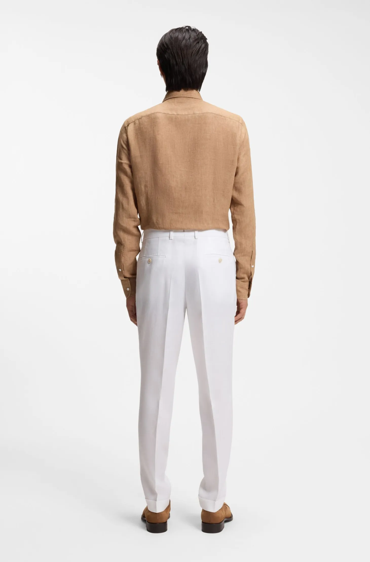 Regular-fit trousers in wrinkle-resistant linen