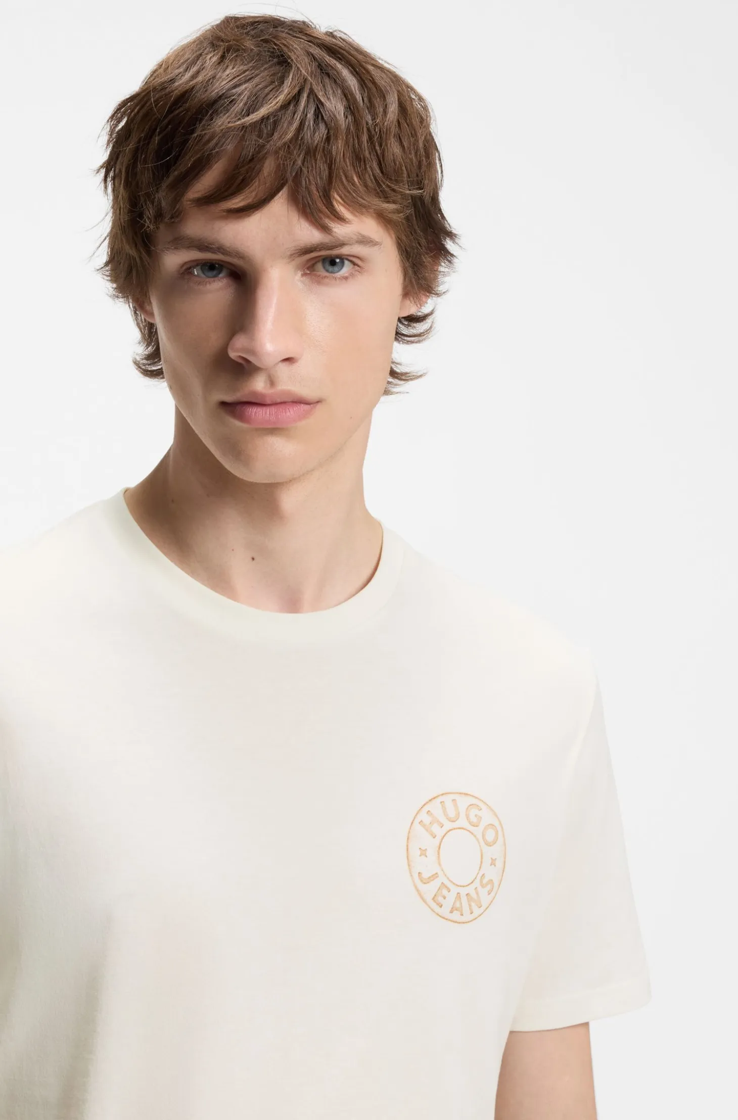 Regular-fit T-shirt in cotton with jeans-button print