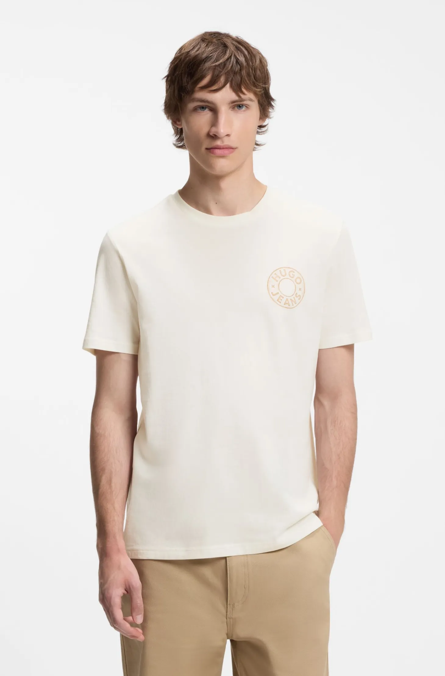 Regular-fit T-shirt in cotton with jeans-button print