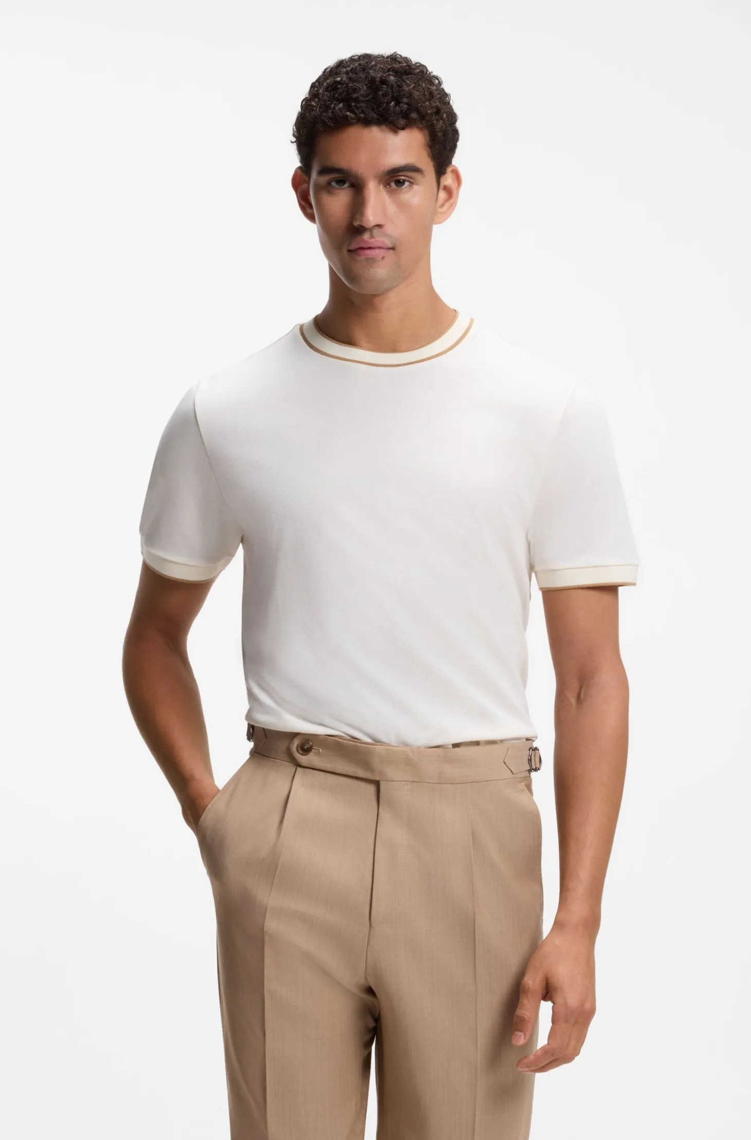 Regular-fit T-shirt in structured cotton with tipping details
