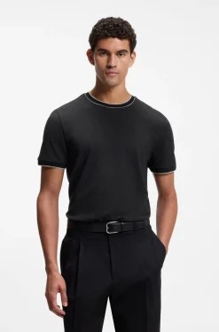 Regular-fit T-shirt in structured cotton with tipping details