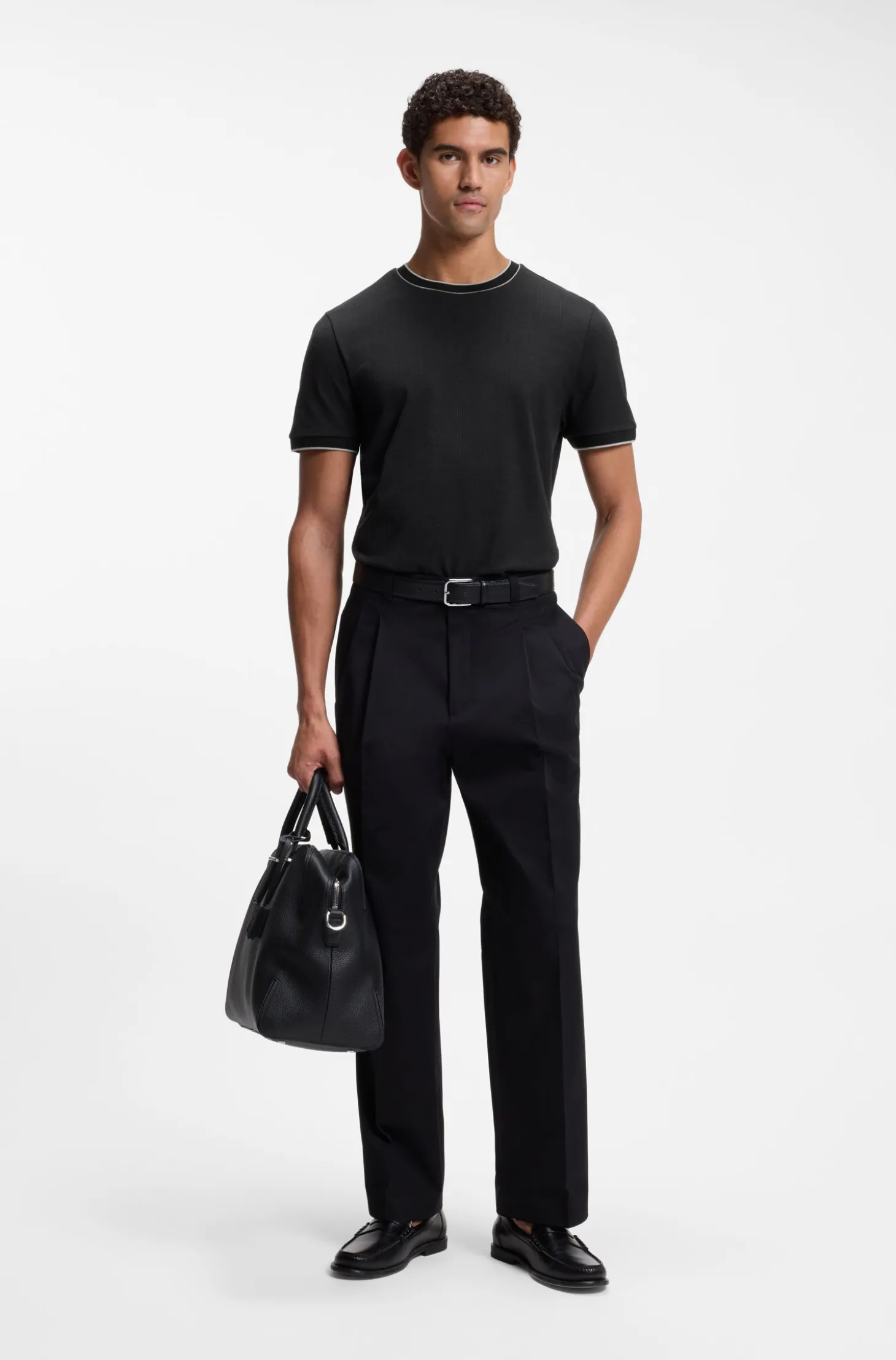 Regular-fit T-shirt in structured cotton with tipping details