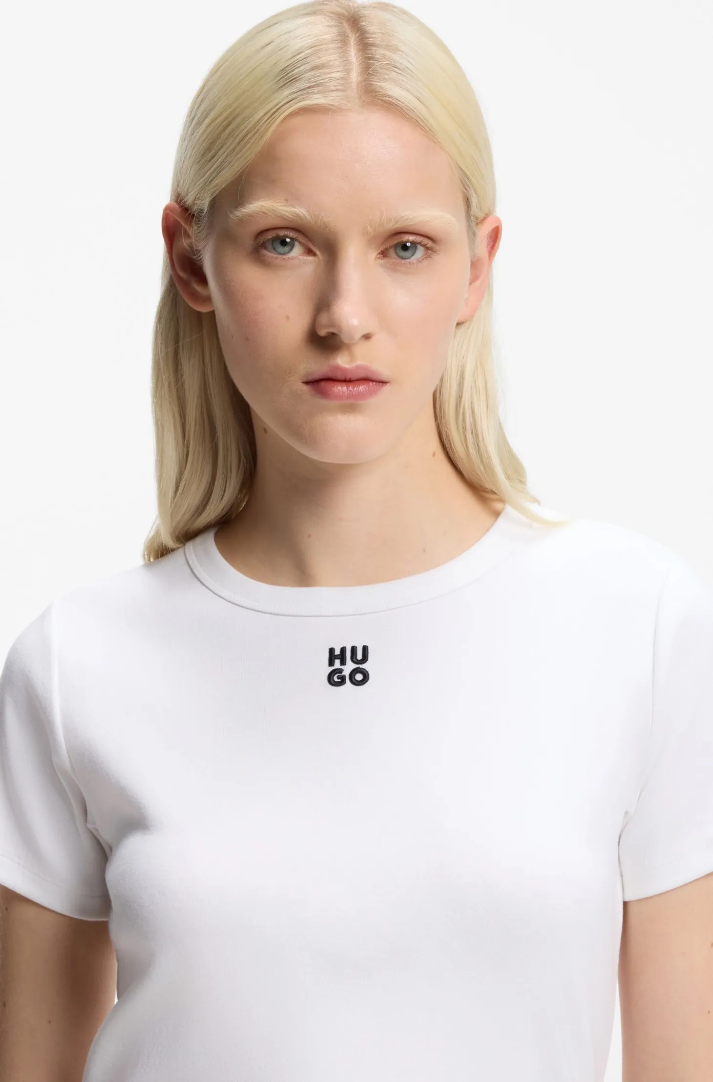 Regular-fit T-shirt with stacked-logo embroidery